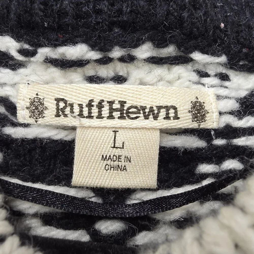 RuffHewn Sweater Womens Large Black White Fair Isle Wool Blend Crewneck Pullover - Picture 5 of 9